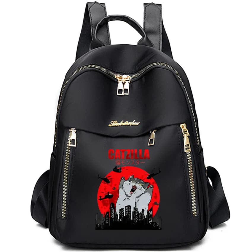 Zaino Impermeabile da Donna per College, Borsa Scolastica con Grafica Divertente di Gatto Giapponese per Amanti dei Gatti, Zaino Stampato Catzilla