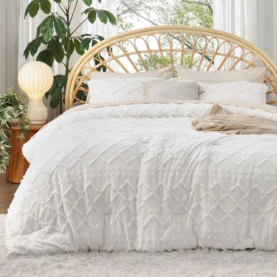 Set White Queen Cover Set, Boho Cover Set Quilted Shabby Chic for Kids, Set Vintage Bed Style Farm 3 Pieces