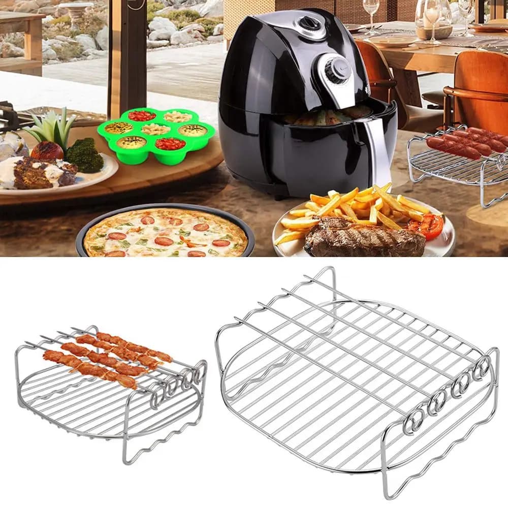 Accessori per Friggitrice ad Aria a Doppio Strato, Griglia in Acciaio Inox, Vassoio per Cottura
