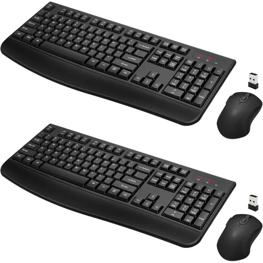 Set tastiera e mouse wireless da 2,4 GHz con poggiapolsi confortevole a grandezza naturale per PC/laptop compatibili con Windows e OS X (confezione da 2)