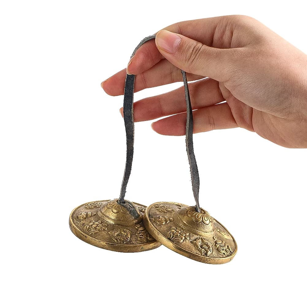 Bronze Buddhist Prayer Cymbals Handheld Meditation Bell Tibetan Style Sound Ritual Decor Spiritual Music Tool