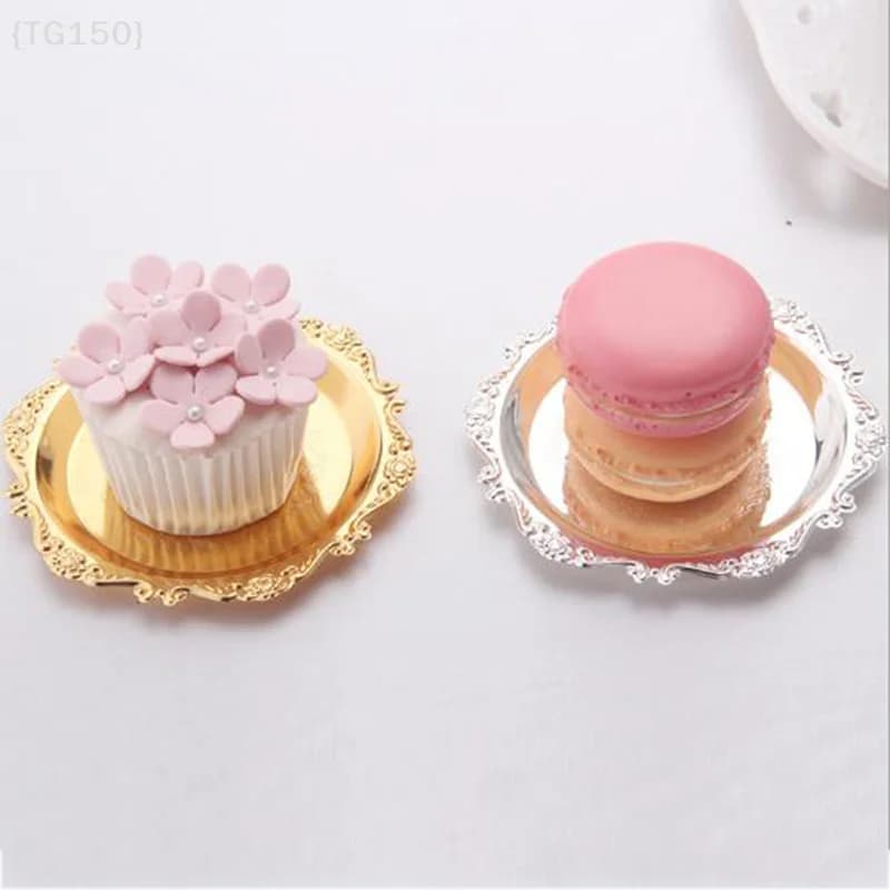 【F2-TG150】Vassoio in Ferro Lucido Argento e Oro - Piatto Decorativo per Buffet, Frutta, Torte, Forniture per Feste, Contenitore per Dessert e Oggetti Vari