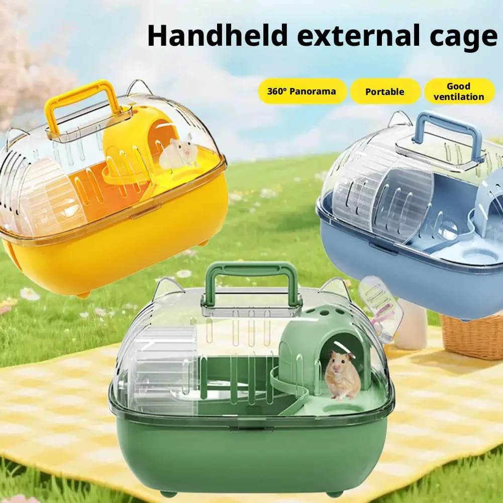 Hand Carry Pet Cage Luxury Villa Hamster Guinea Pig Travel Carrier with Water Bottle Portable Outing House For Small Animals