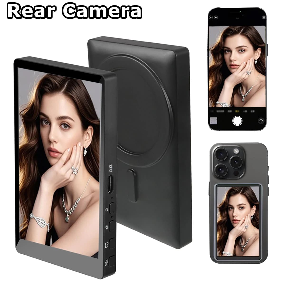 Monitor Magnetico per Selfie Smartphone, Proiettore per Fotocamera Posteriore, Registrazione Video per Vlog e Live Stream per Android e iPhone
