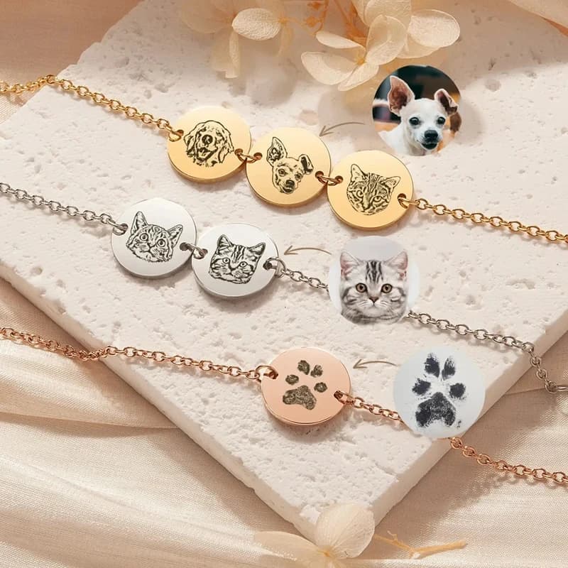 Customized Creative Engraving Pet Portrait Bracelet Men Women Stainless Steel Personalized Cat Dog Photo Pet Owner Gift Jewelry