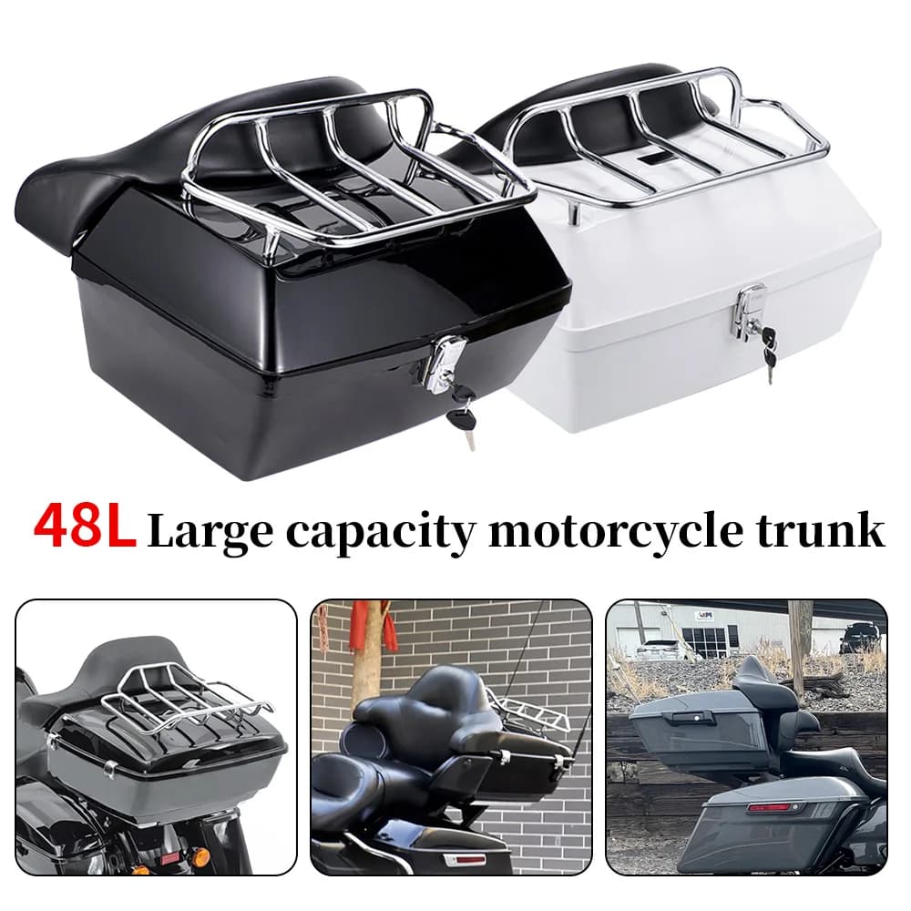 Rear luggage box for motorcycle 48 liters Baggage Tool Box for luggage compartment with back pad Universal Scooter Moto