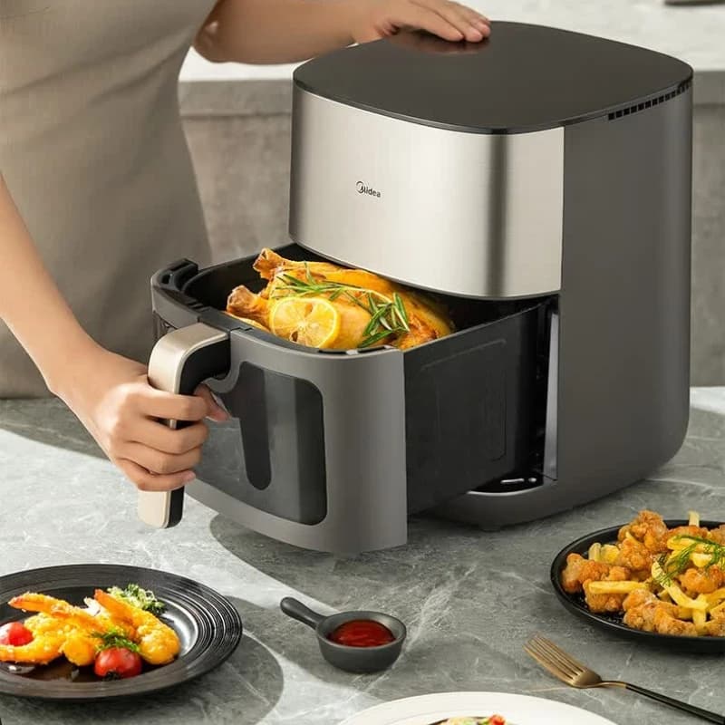 6.5L Air Fryer Steam Roast Oven Dual-Heat Metal Cavity No-Turn, Multi-Functional Easy-Clean Durable Home Appliance Home Kitchen