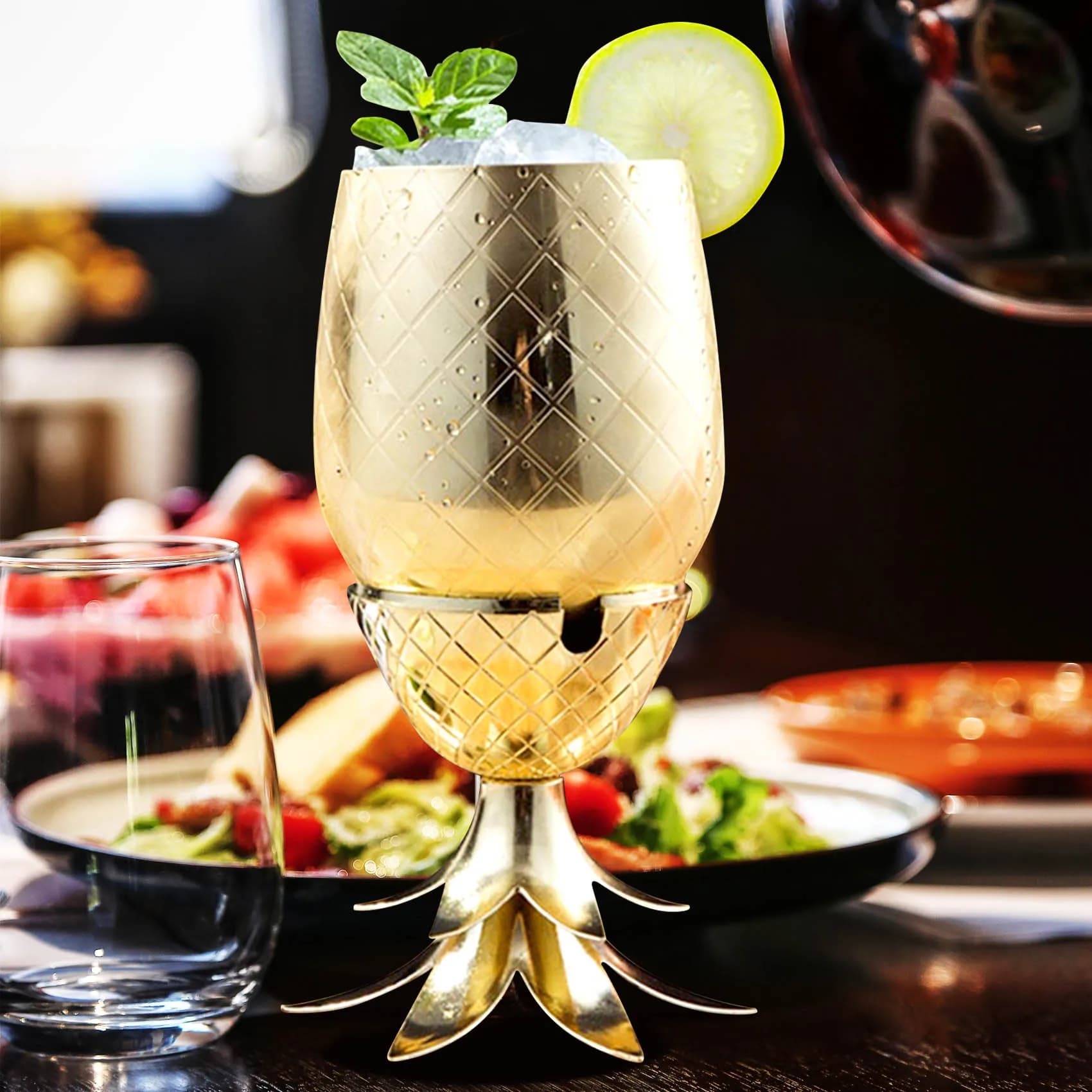 ABLA-Pineapple Cocktail Glass Metal Cup Moscow Mule Cup DIY Wine Glass Home Decorations Bar Accessories Restaurant Use