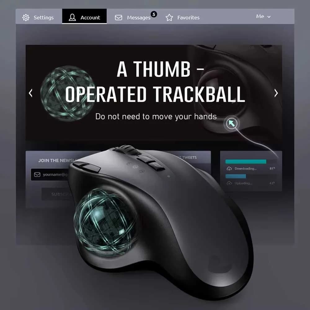 Jomaa Trackball Mouse Bluetooth + Mouse wireless ricaricabile dual mode 2.4G per PC Mac Computer Laptop Tablet Gamer Mause