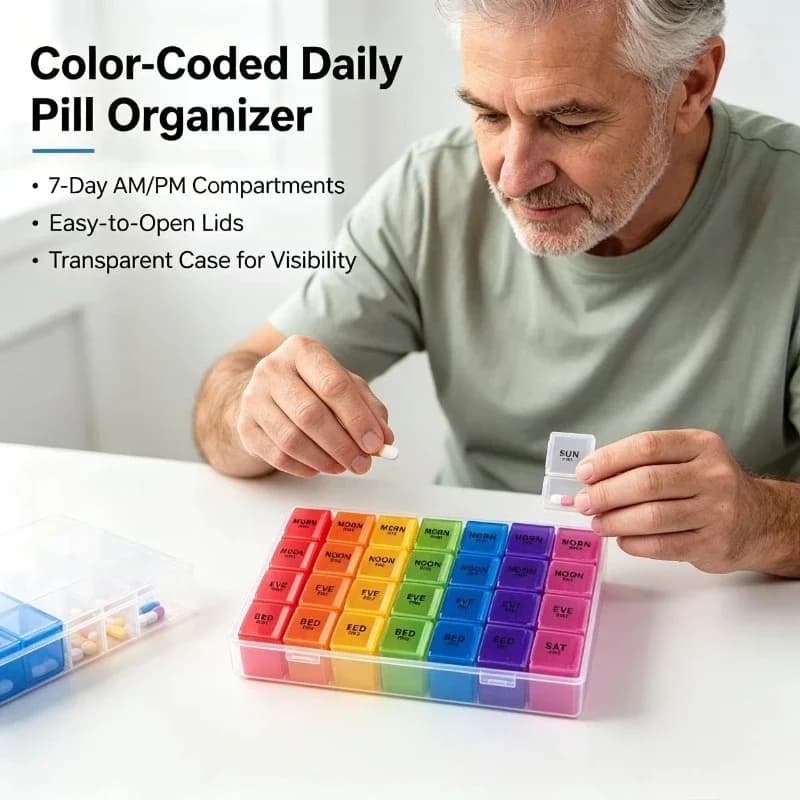 Colorful PP Plastic Pills with 28 Parts, Weekly Organizer for Edible Vitamins