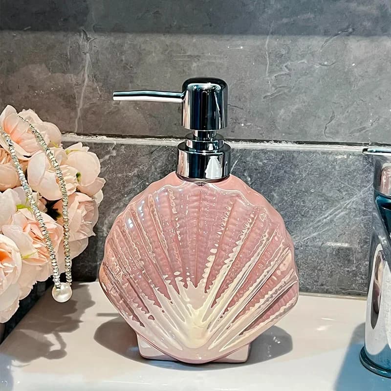Ceramic Press Bottle Bathroom Storage Accessories Lotion Bottle Soap Dispenser Pink Shell Lustrous Mussel Sub-bottle