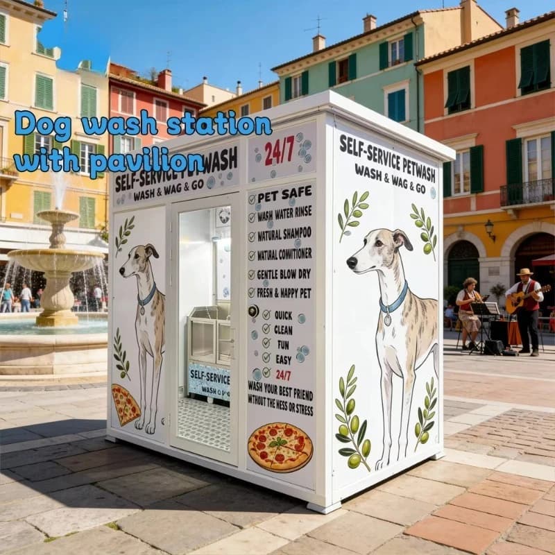 Chiosco per lavaggio cani personalizzato per esterni Autoservazione Toelettatura per animali Spa Distributore automatico per pulizia profonda Padiglione Zona pubblica comunitaria