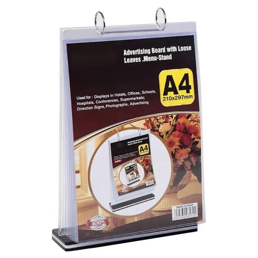 Supporto per menu aziendale con etichetta staccabile per espositore per etichette con display ribaltabile multi-paglia A4