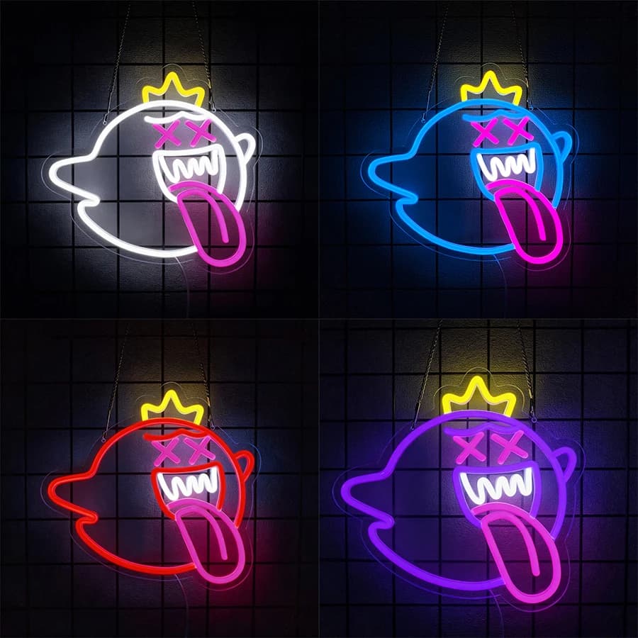 Insegna al neon a LED King Boo, icona fantasma utilizzata per decorazioni murali, lampada da parete per sala giochi, grotta maschile, compleanno, Halloween, regalo di Natale.