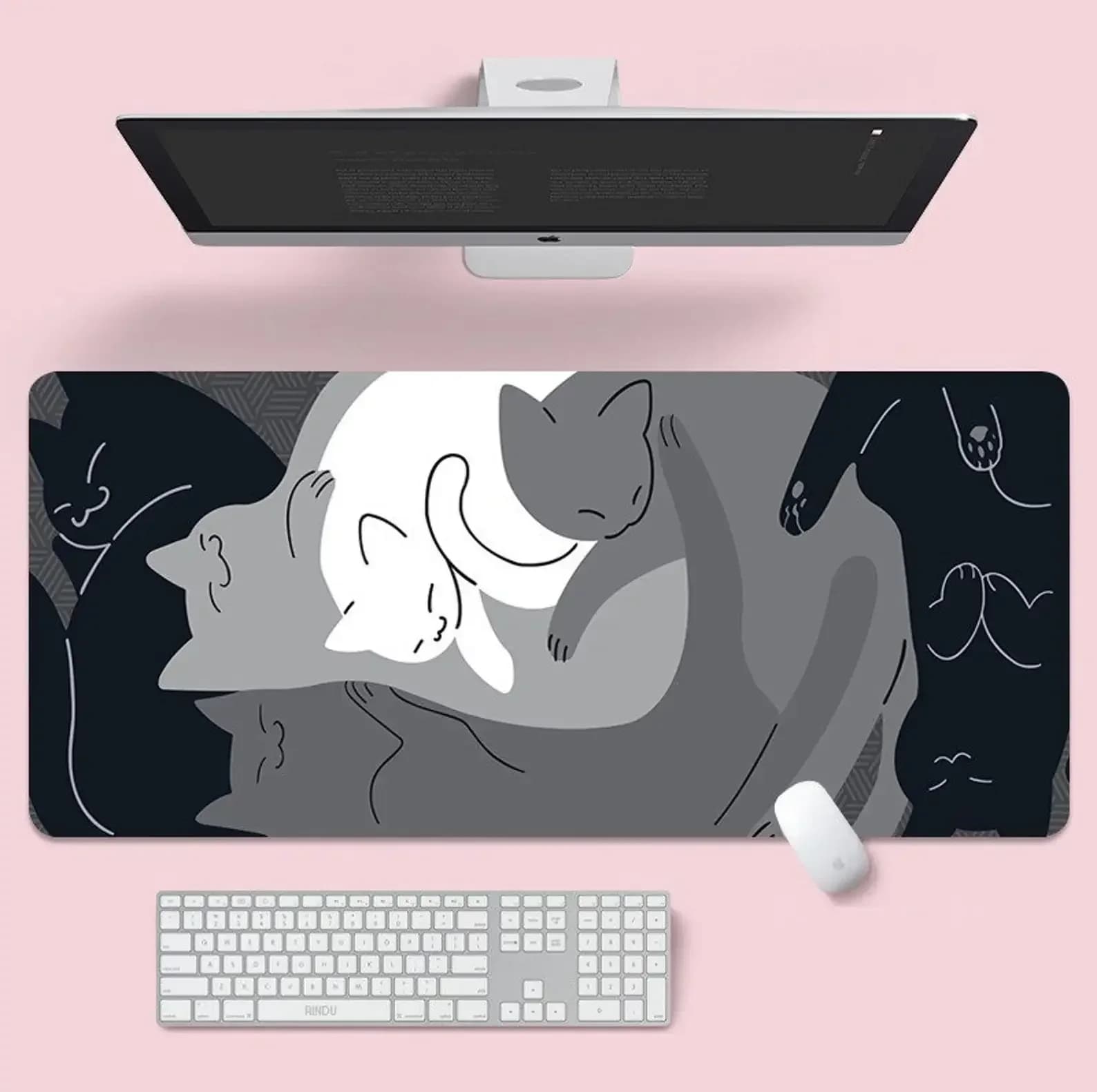 Tappetino per Mouse XXL 2026, Grande Tappetino da Scrivania con Gatto Blu Carino 900x400, Accessori per Computer Kawaii, Tappetino per Mouse Grande, Mousepad in Gomma per Gamer