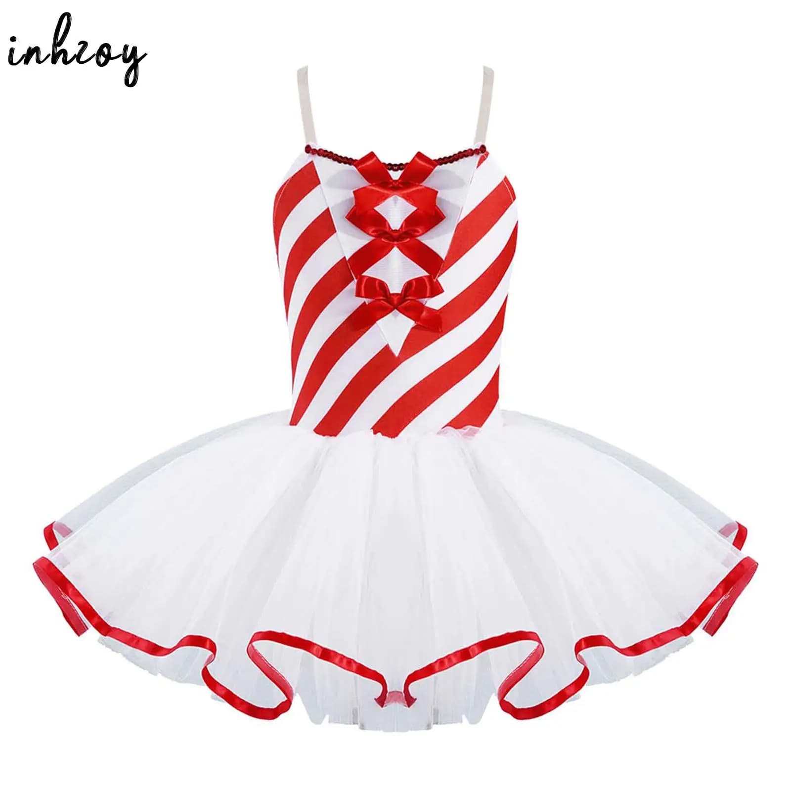 Bambini ragazze paillettes Tutu a righe vestito da ballo ginnastica balletto Dancewear abiti da pattinaggio di figura festa di natale Costume di canna da zucchero