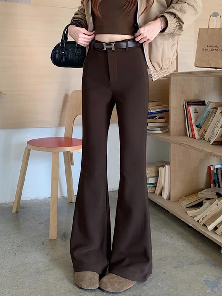 Pantaloni Casual da Donna a Vita Alta in Pile Spesso, Stile a Campana con Cintura, Modellanti, Lunghi, Nuovi Arrivi Autunno Inverno