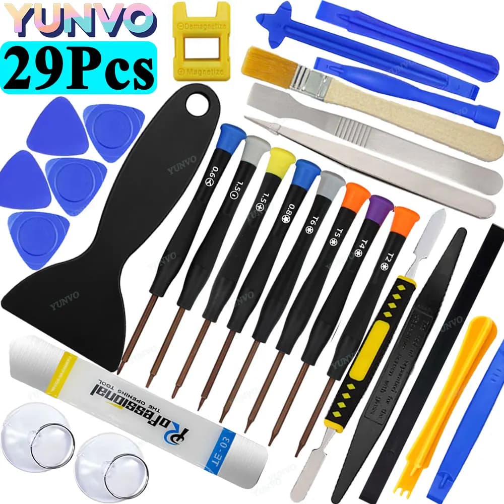Kit di Riparazione per Telefoni Cellulari 29 Pezzi in 1, Set di Strumenti di Precisione per Apertura e Smontaggio Schermi di iPhone Samsung Xiaomi Tablet