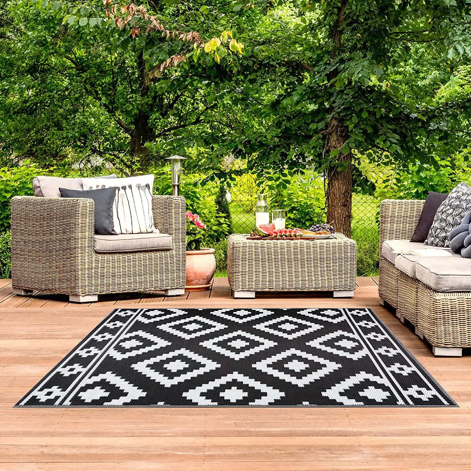 VIKAMA Tappeti da esterno per giardino, patio, impermeabile, per interni ed esterni, per camper, balcone, cortile, terrazza, decorazione domestica
