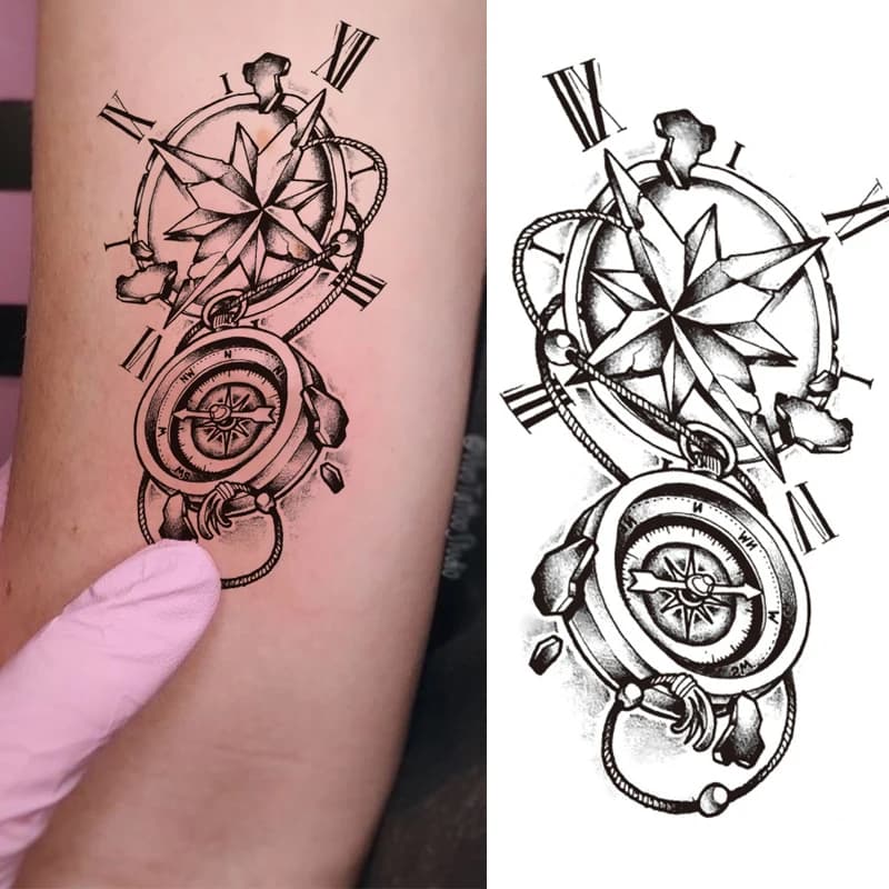 Adesivo per tatuaggi Orologio Numero Freccia Anchor Temporaneo Impermeabile Flash Trucco Mano Braccio Collo Falso Body Art per uomini Donne Festa