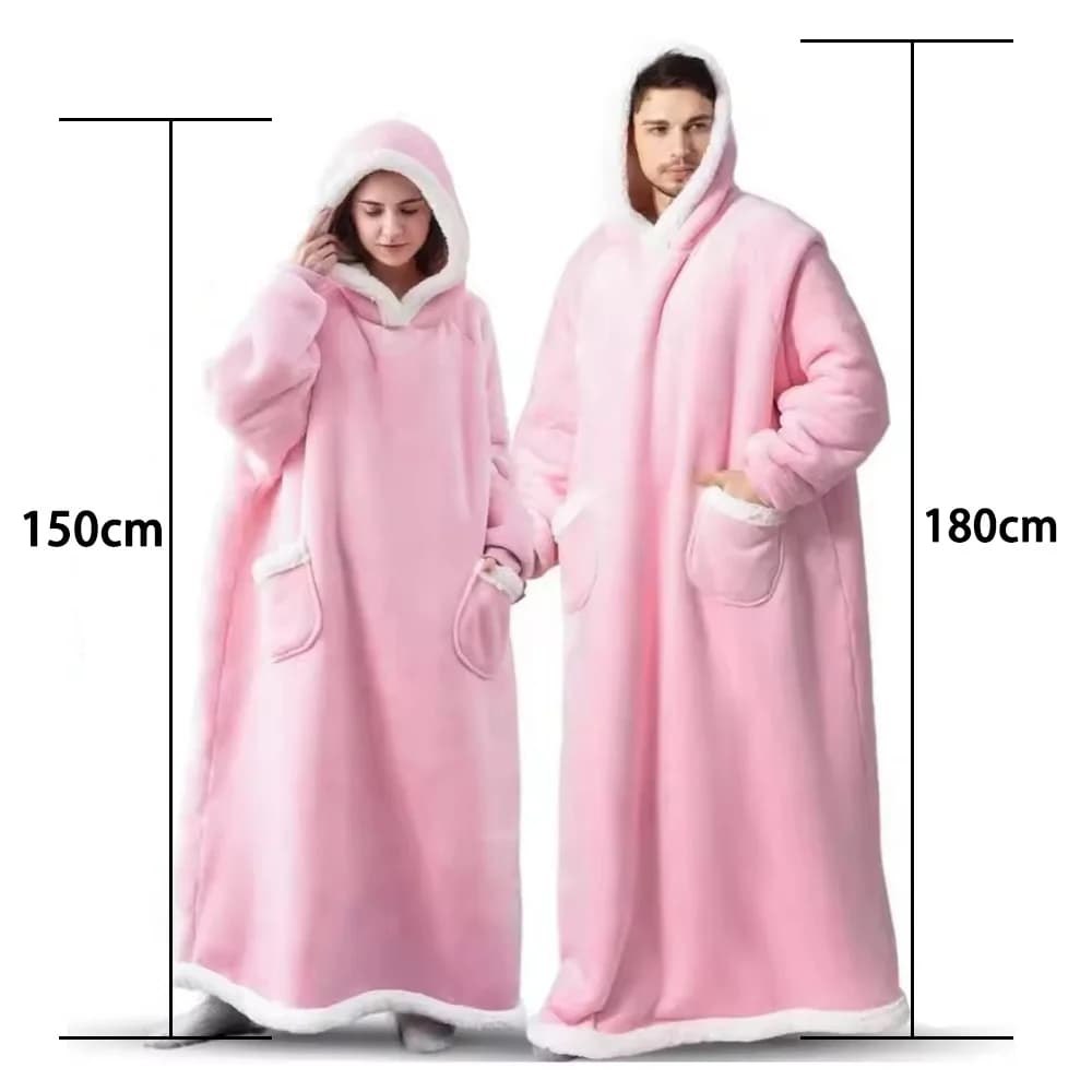 150/180 cm Coperta invernale spessa Felpa con cappuccio extra in peluche Allungata Tasca grande Imitazione Cashmere Cappotto per la casa Coperta TV in pile 1pz
