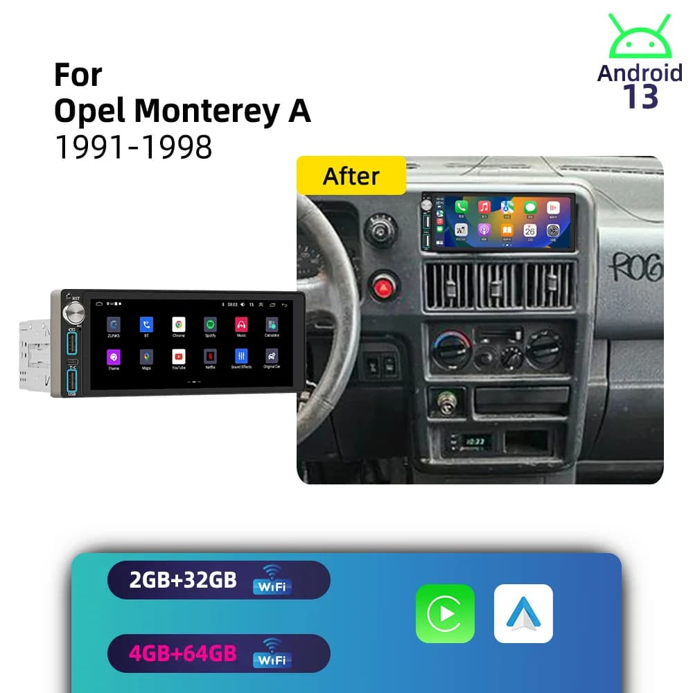 Android 1Din Car Stereo 6.86" Screen for Opel Monterey A 1991-1998 CarPlay GPS Navigation Multimedia Autoradio Radio Head Unit