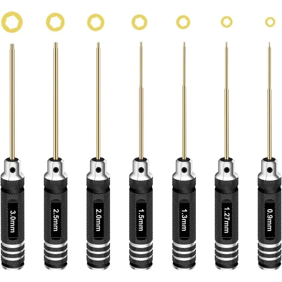 Kit di Cacciaviti Esagonali con 7 Misure per Modelli RC di Auto e Droni - Utensili in Titanio Resistenti per Lavori di Precisione