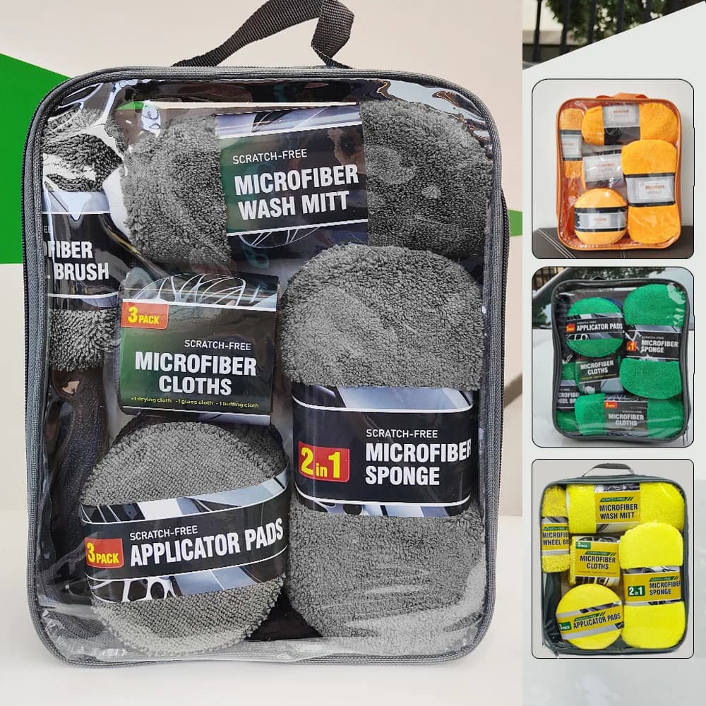 Nuovo Set di Lavaggio Auto da 9 Pezzi, Panni Portatili per Auto, Guanti per Pulizia Auto Domestica, Asciugamani, Panni, Spugne per Ceratura, Spazzole per Ruote