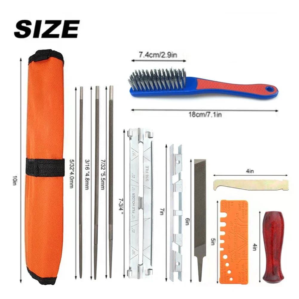 Professional Chainsaw Chain Sharpening Set Chainsaw File Guide Kit with Bag Round/Flat File Sharpener Tools for Woodworking