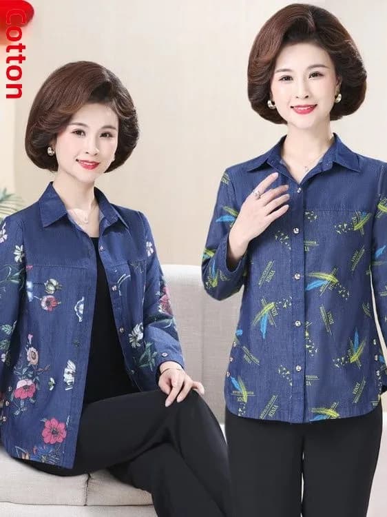 Spring 2026 Casual Sle Mom Jeans irt ort Length plus Size Denim Open Cardigan Top for Middle-Aged And ly Women