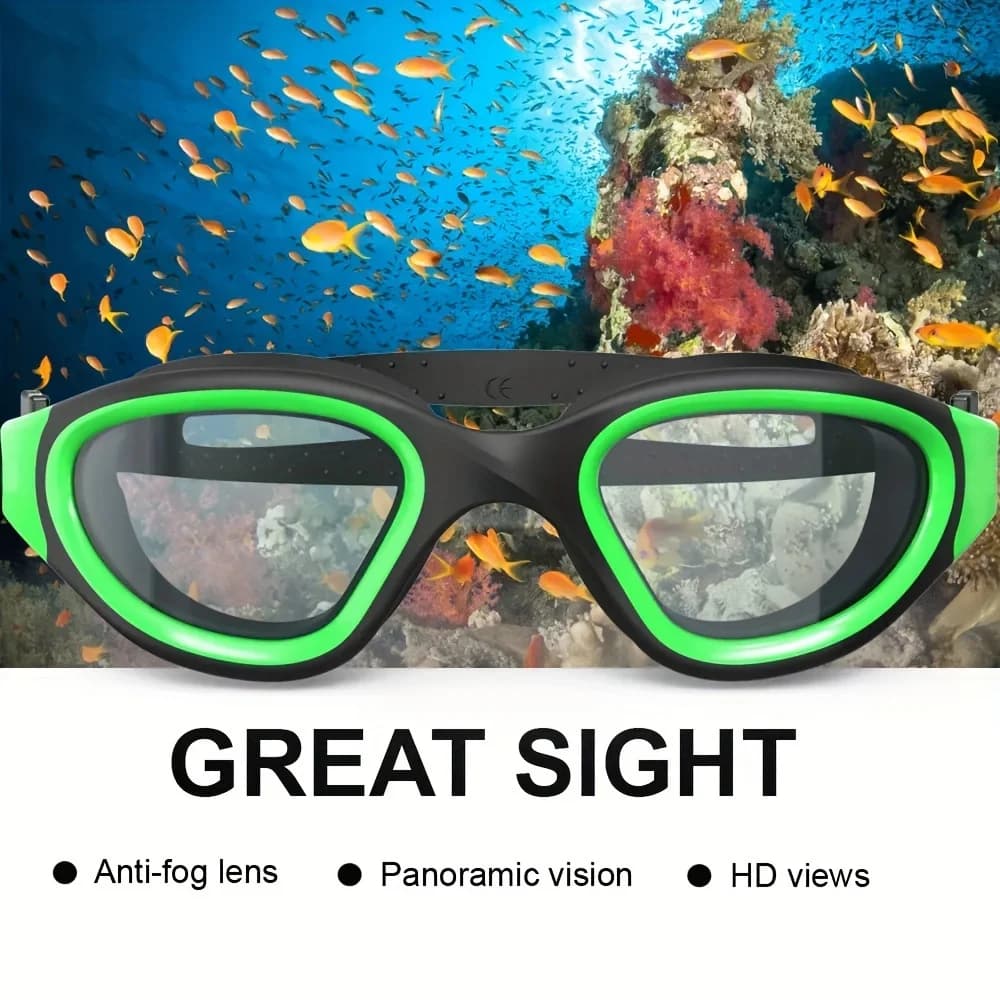 Mirror swimwear with large silicone frame waterproof high-definition anti-fog for men and women, professional training swimming