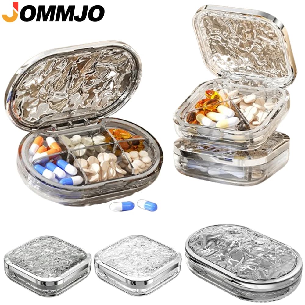 1 organizer per pillole da viaggio, custodia per pillole portatile impermeabile con 4 scomparti, contenitore compatto da viaggio per vitamine, integratori