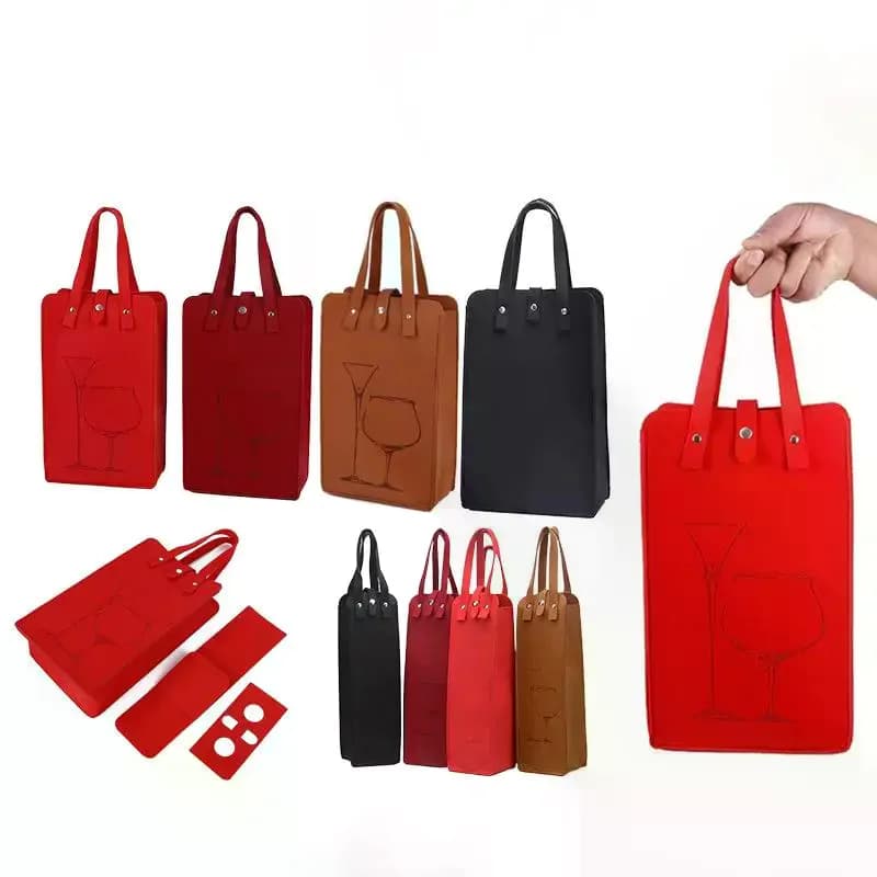 Borsa per bottiglie di vino in feltro Bottiglie doppie Grande carico Borsa per imballaggio di bevande portatile Borsa per confezioni regalo Borsa per vino