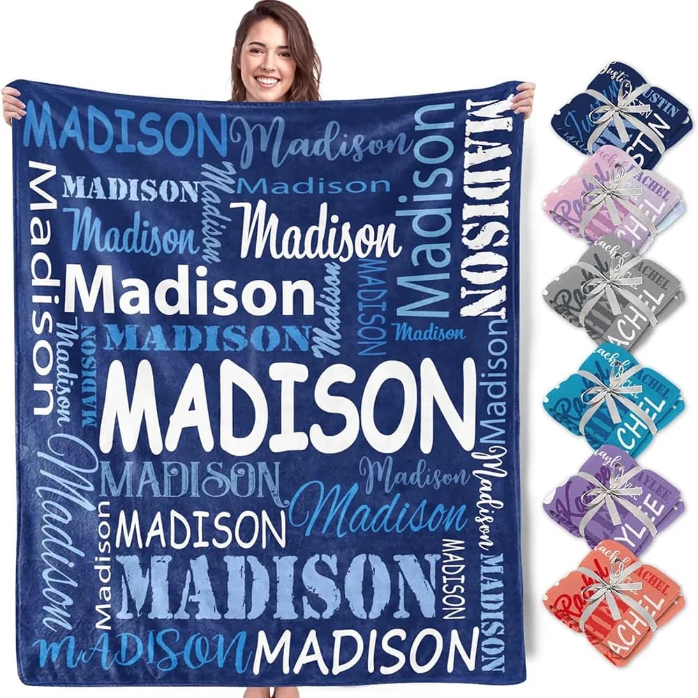 Coperte personalizzate personalizzate con nomi, coperte di lino personalizzate per bambini, coperte natalizie, regali per donne e uomini