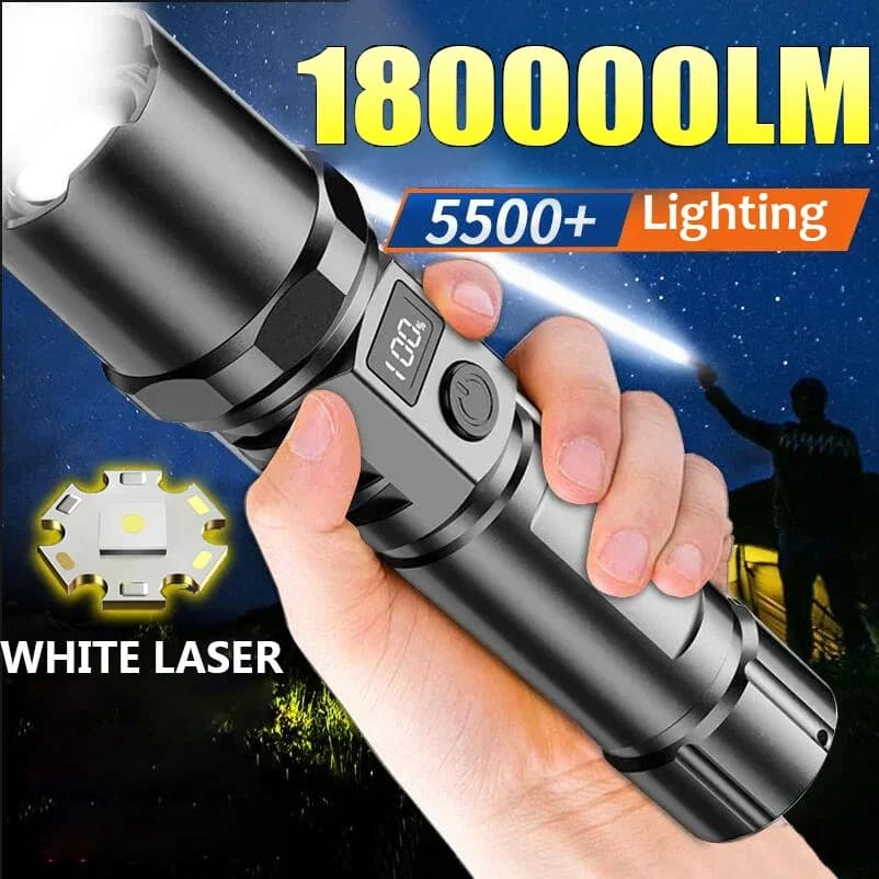 Potente torcia a LED ST-35 Display a batteria Lampada ricaricabile USB Torcia con zoom telescopico Luce flash da campeggio esterna