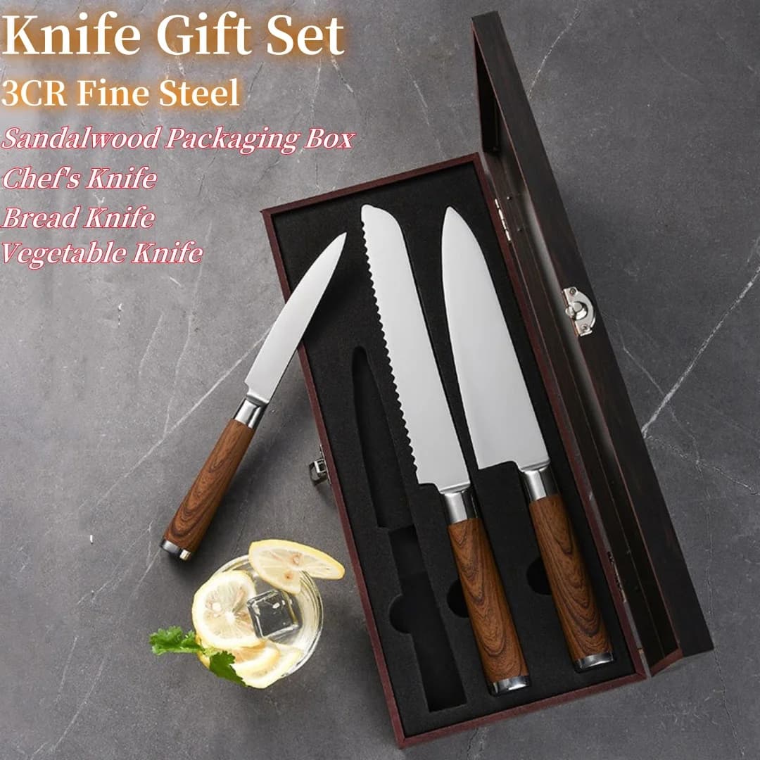 Kitchen Knife 3 Piece Set Stainless Steel Chef Knife Peel Bread Knife Wooden gift box Kitchen gift box for restaurant