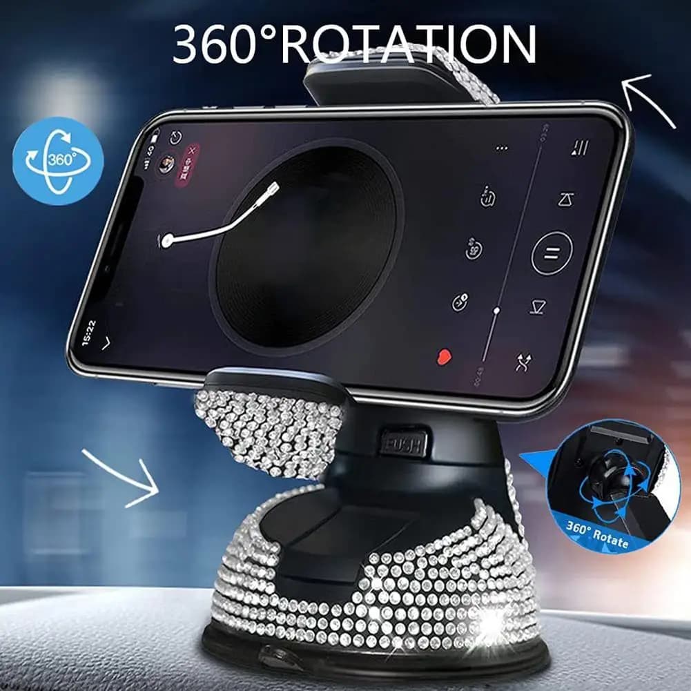 Per supporto da auto per telefono cellulare Supporto per telefono da auto con diamante in cristallo universale 360 ° Girevole Sicuro Perfetto per una facile navigazione B5T3