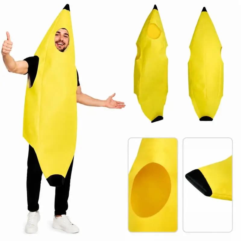Adult Banana Costume Funny Fruit Jumpsuit Halloween Party Cosplay Outfit Yellow Costume for Men Women Carnival Stage Role Play