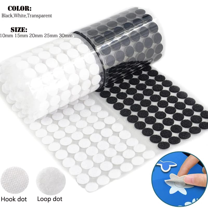 Self Adhesive Round Hook and Loop Dots Tape, Strong Glue Disc Magic Fastener Stickers 10/15/20/30mm for DIY Craft