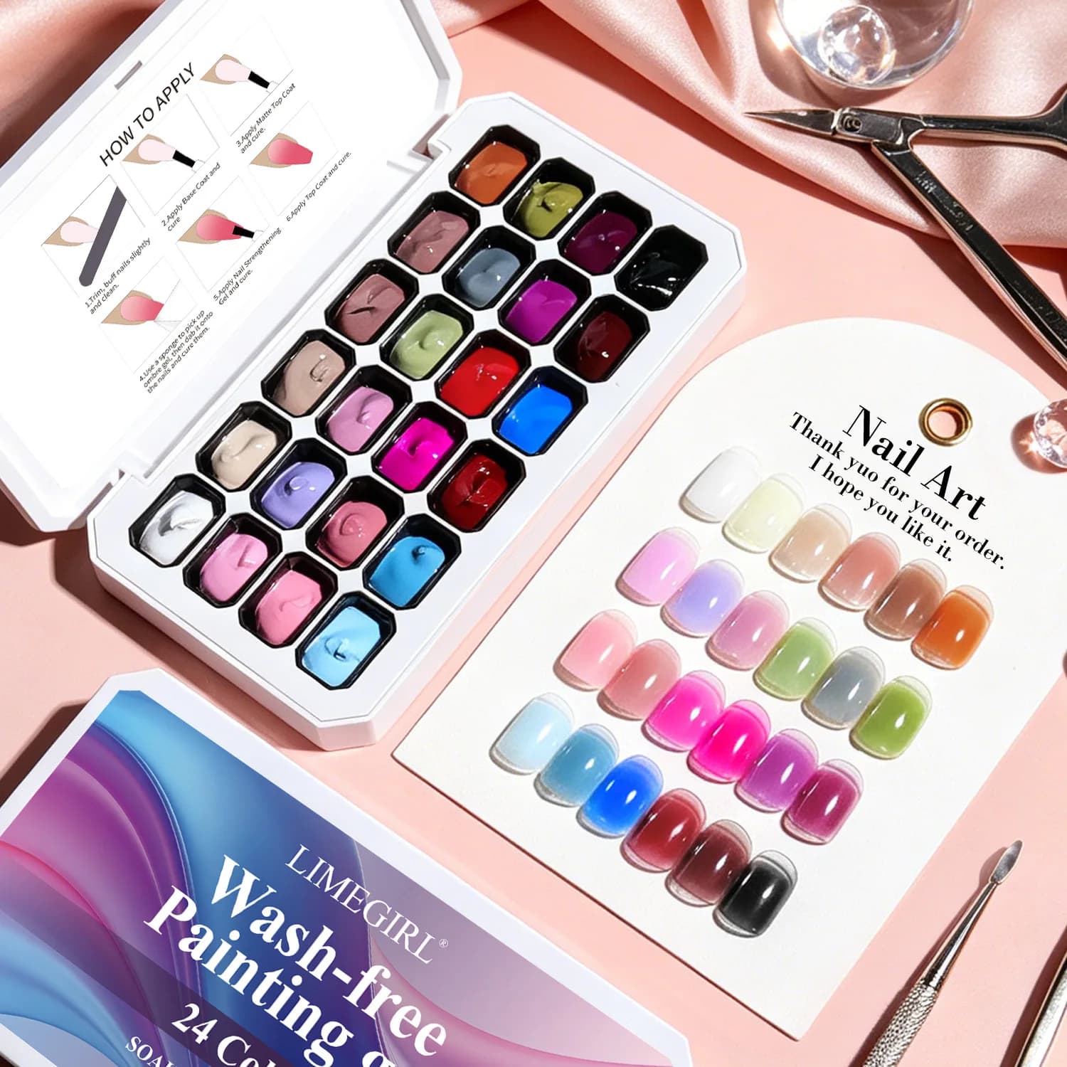 Gel Nail Polish 24 Colors, Soak Off UV Gel Nail Polish for Transfer Design, Gel Nails for Nail Art