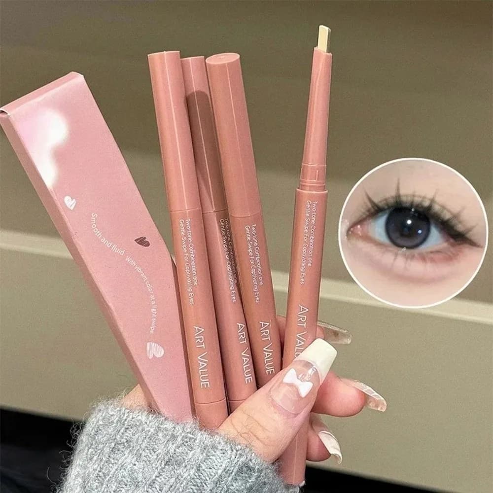 Stick Illuminante 2-in-1 Ultra-Sottile per Occhi e Viso, Effetto Ombre Rosa-Marrone, con 2 Colori Contrastanti