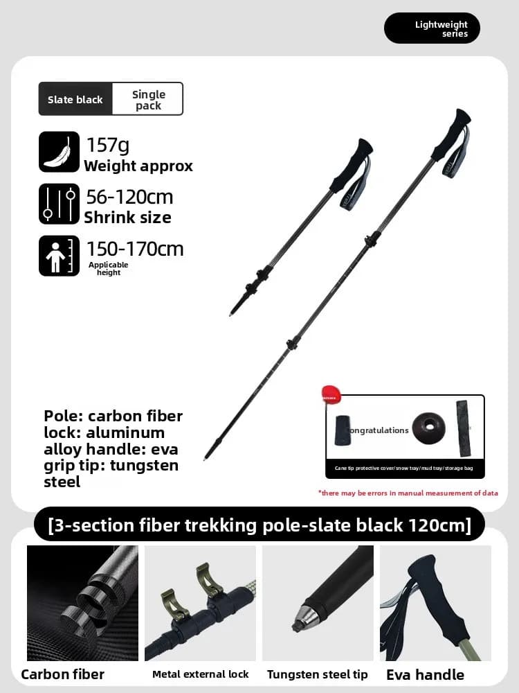 Carbon Fiber Trekking Poles Super Light 3 Section Adjustable Walking Sticks Anti-slip Hiking Sticks For Outdoor Climbing Backpac