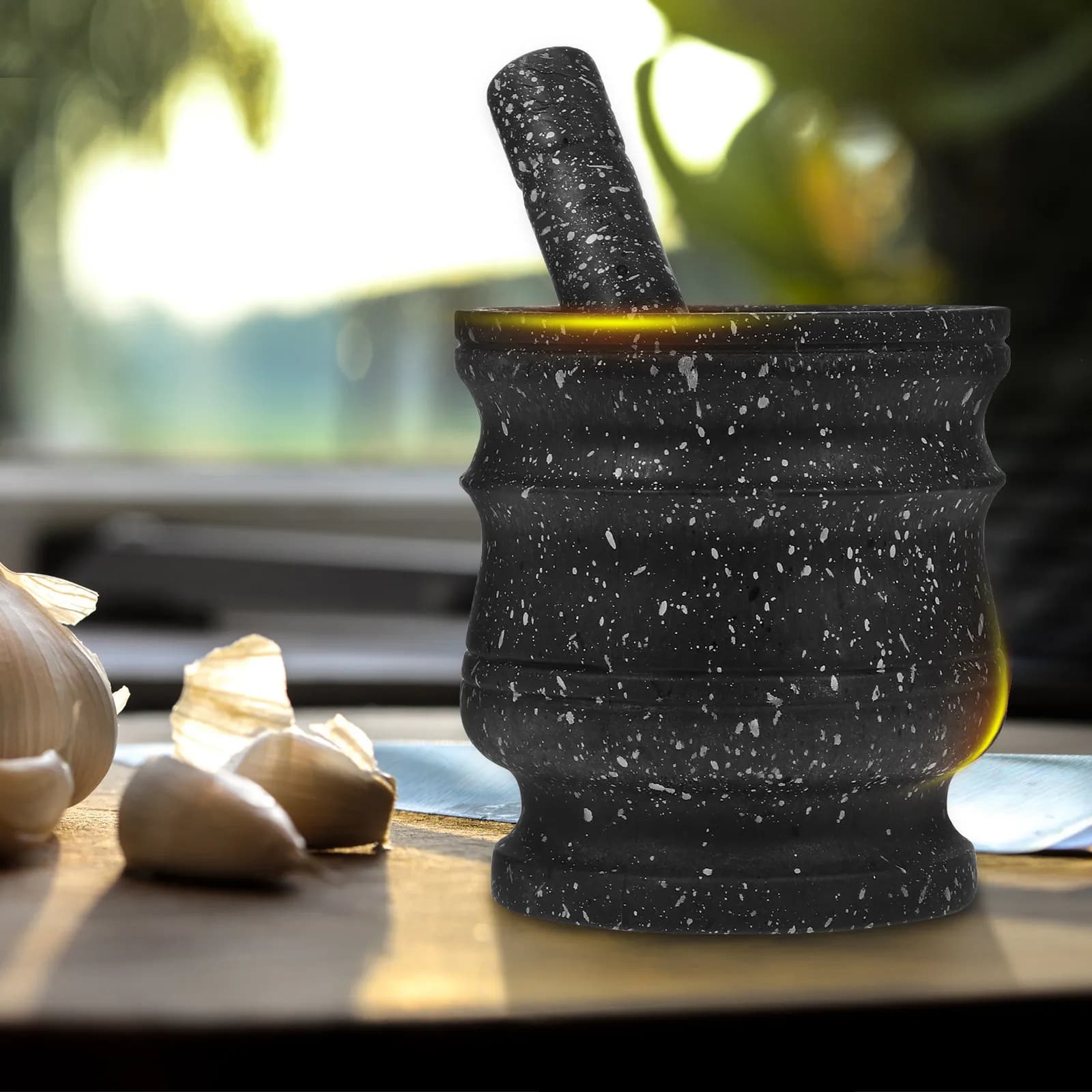 Heavy Duty PP Garlic Grinder Set Manual Mortar and Pestle for Fresh Dried Spices Herbs Pills Odor Resistant