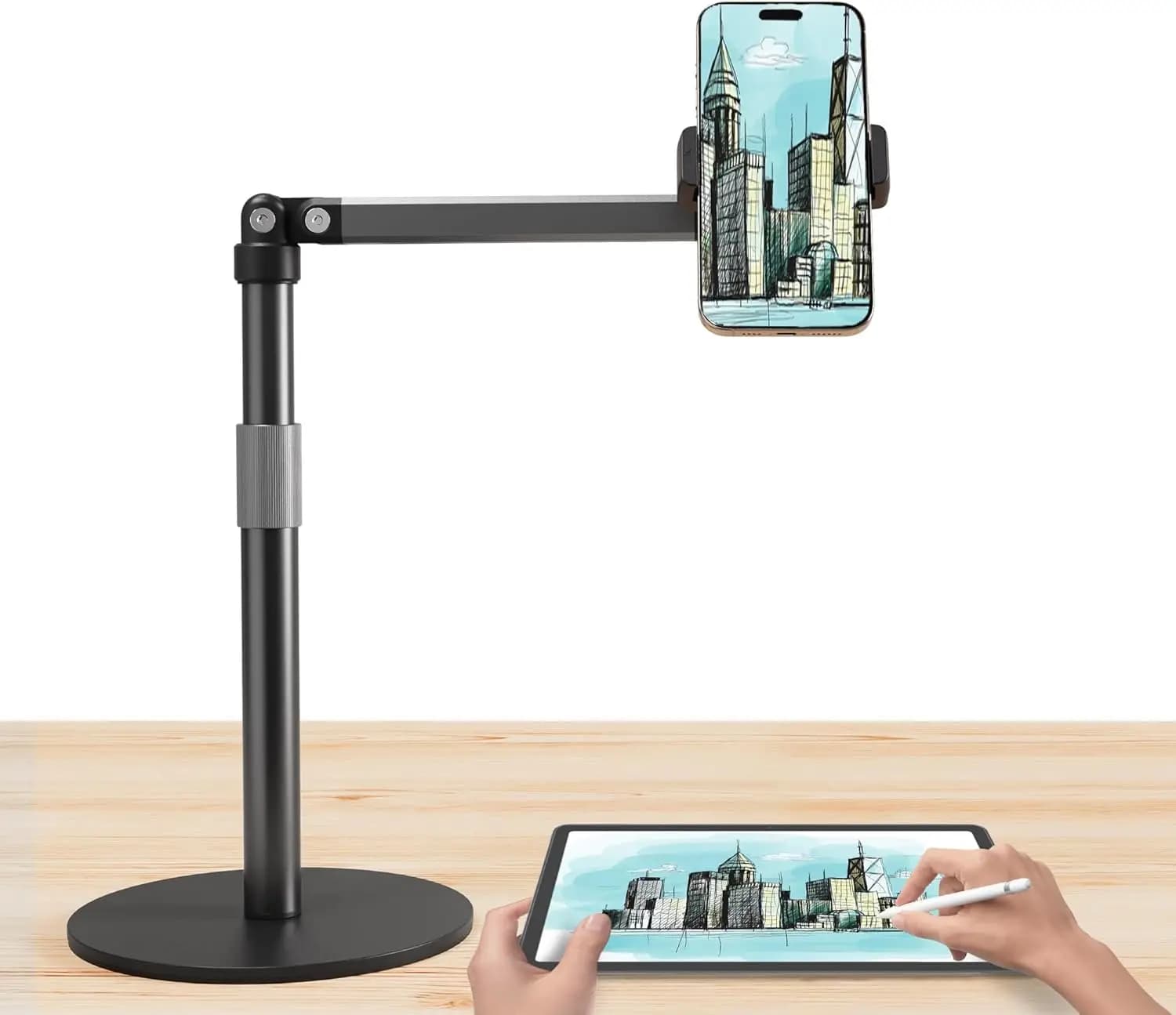 Supporto per telefono regolabile per registrazione sopraelevata, braccio flessibile per video, pittura, riunioni - Supporto da tavolo