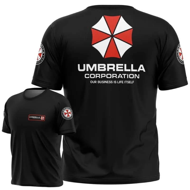 T-shirt Bio-umbrella Company con logo nero e slogan stampato in 3D per uomo, donna e bambino, estivo, per tutti i giorni, sport all'aria aperta, traspirante, a maniche corte