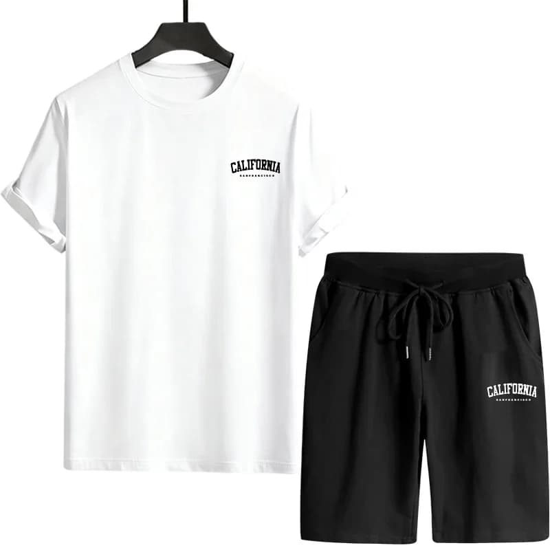 Men's Tracksuit Single Piece Set Short-sleeved T-shirt Drawstring Sports Short Versatile Summer Outdoors Jogging Casual Quality