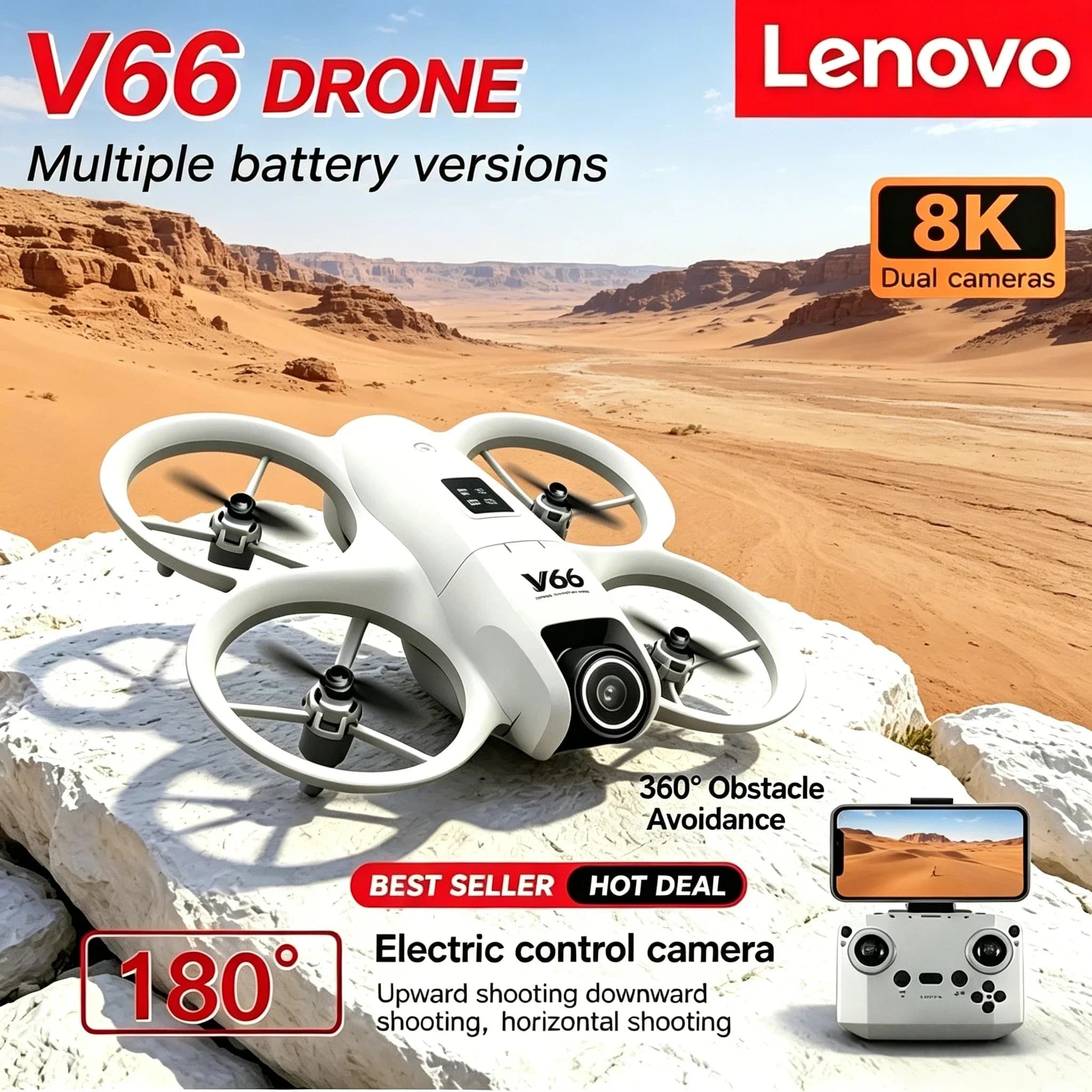 Lenovo V66 Mini 8K Foldable RC Drone 180° Flip Micro Aircraft Professional Camera Obstacle Avoidance Children's Toy Helicopte