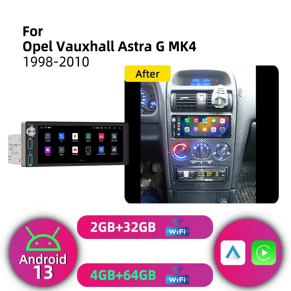 6.86" Screen Android 1Din Car Stereo for Opel Vauxhall Astra G MK4 1998-2010 CarPlay GPS Navigation Multimedia Autoradio Radio