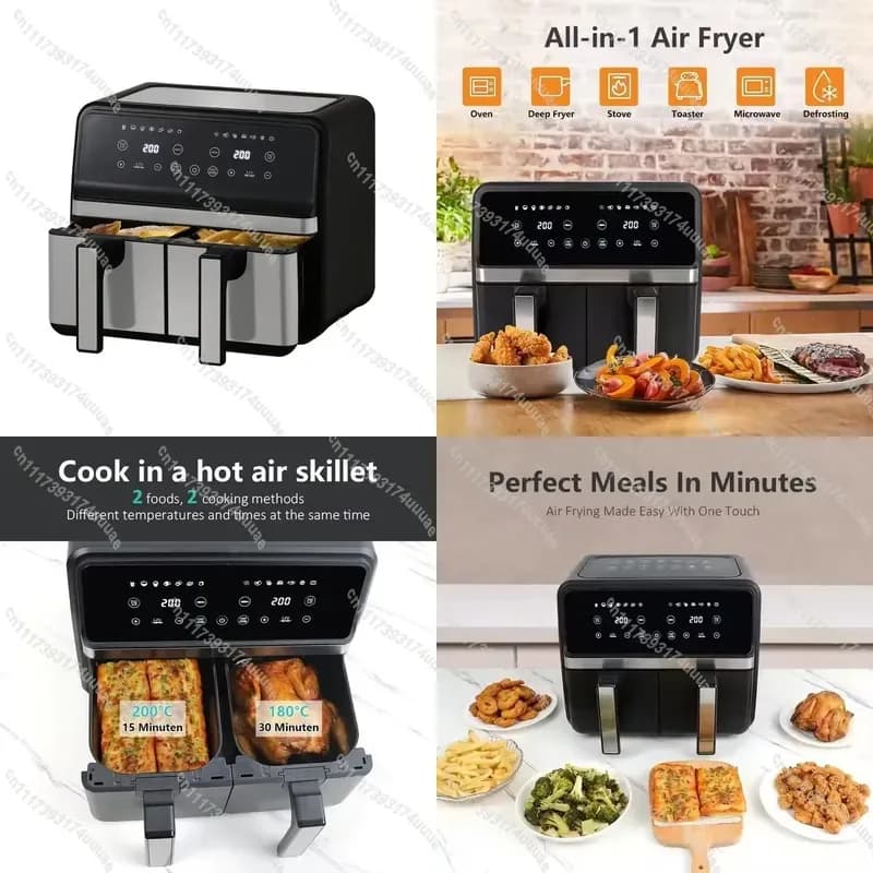 8L Large Capacity Electric Air Fryer with Double Pots and Visible Window Household Kitchen Appliance Oil Free Cooking Oven