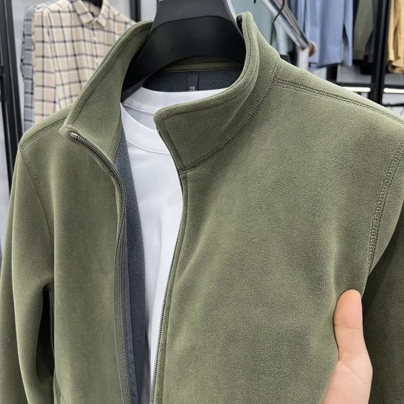 Men's Thickened Fleece Zipper Hoodie Cardigan Stand Collar Autumn Winter Warm Outerwear Fashionable Youth Long Sleeve